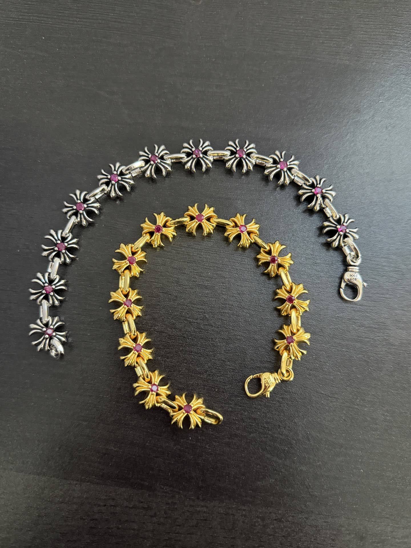 Chrome Hearts Elegant Gold and Silver Flower Bracelets with Ruby Stones